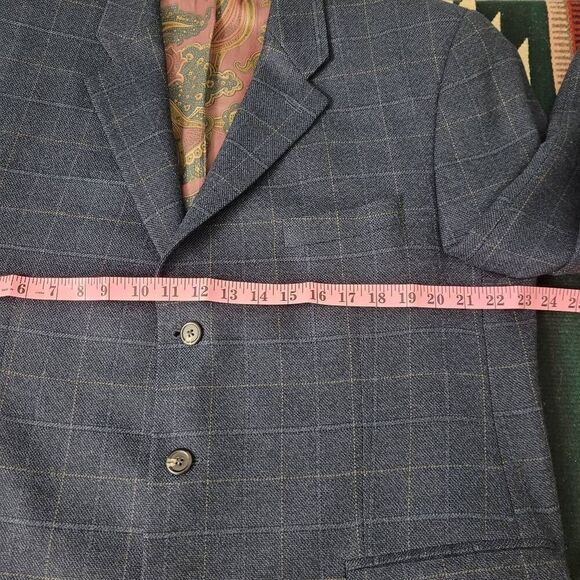 Ralph Lauren Blue Windowpane Wool Blazer Jacket Sz 46‎ R Paisley Satin Interior - Picture 8 of 12